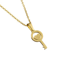 Halskette und Anhänger, Edelstahl, Goldfarben, Design "Schlüssel", Damen
