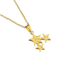 Halskette und Anhänger, Edelstahl, Goldfarben, Design "Sterne", Damen