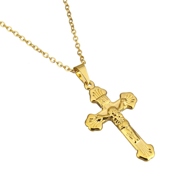 Halskette und Anhänger, Edelstahl, Goldfarben, Design "Kreuz", Damen