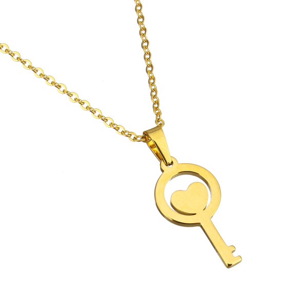 Halskette und Anhänger, Edelstahl, Goldfarben, Design Schlüssel, Herz, Damen