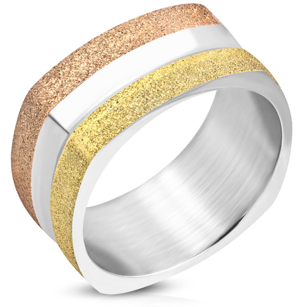 Ring, Bandring, Edelstahl, Tricolorfarben, Damen, Herren, Design Viereck