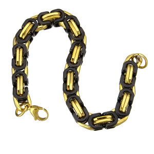 Halskette und Armband, Edelstahl, Bicolorfarben, Design "Königskette", Damen, Herren