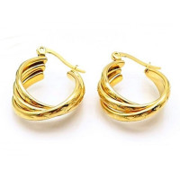 Ohrringe  Creolen Edelstahl Goldfarben Poliert Gedreht Damen Durchmesser 2 cm