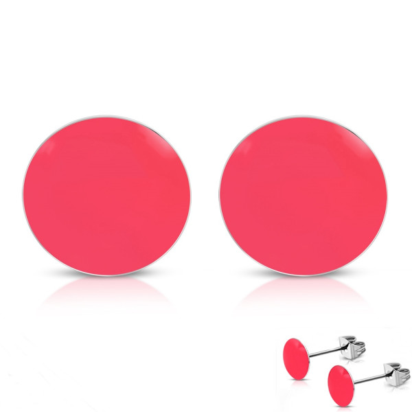 Ohrringe Ohrstecker Edelstahl Emalliert Verschiedene Farben 9  mm Damen Pink