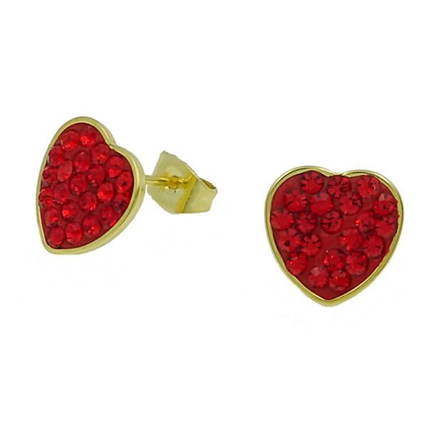 Ohrringe Ohrstecker Goldfarben Herz mit Farbsteinen Poliert Damen Rot