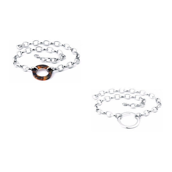 Halskette Edelstahl mit Ring Silberfarben Damen 50 cm