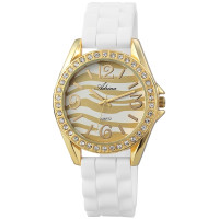 Adrina Damenuhr Armbanduhr Siliconband Weiß Strassteine Animallzifferblatt Damen Modell 1 - Tigermuster