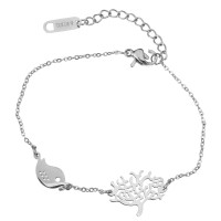 Armband Edelstahl Silberfarben Infinity Vogel und Baum 15 cm 16 cm Damen Kinder Modell 2 - Vogel mit Baum
