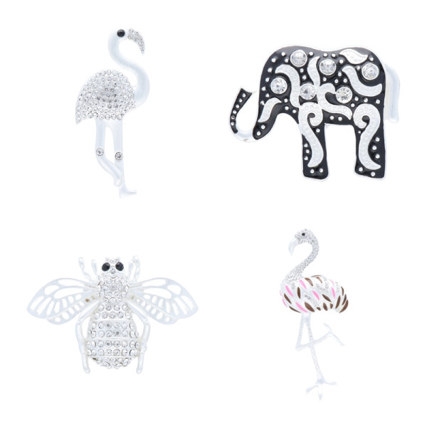 Magnet Brosche für Schal Taschen Kleidung Strass Steine Silberfarben Magnetbrosche Flamingo Hummel Elefant  Damen