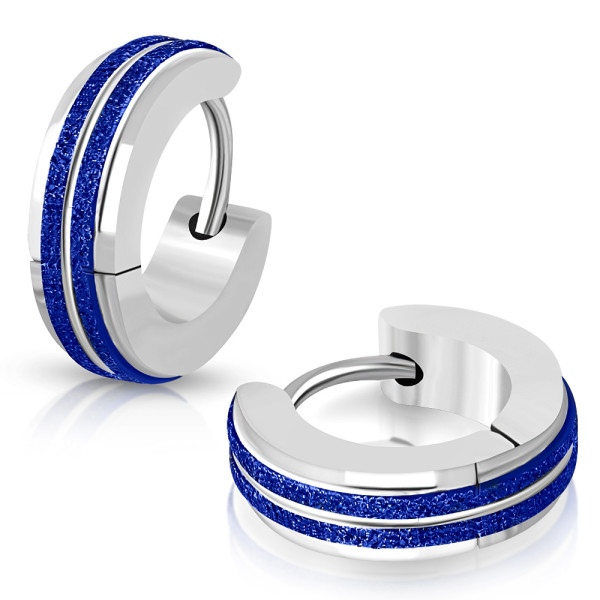 Ohrringe Klappcreolen Edelstahl Zweifarbig Blau Silber Damen 4 mm Modell 3