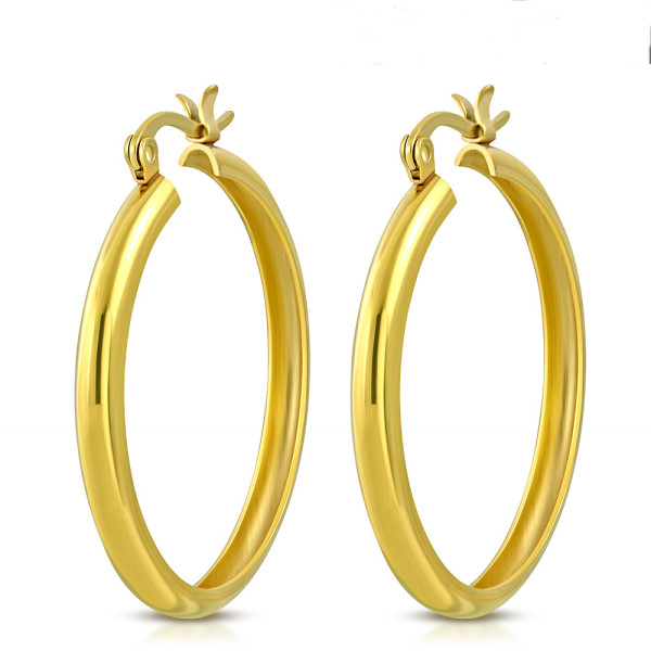 Ohrringe Creolen Edelstahl Goldfarben Poliert  Damen Durchmesser 3,3 cm