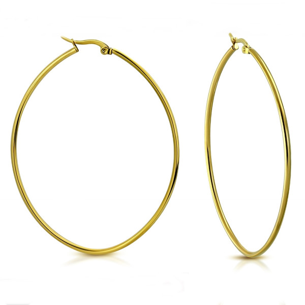 Ohrringe Creolen Edelstahl Goldfarben Poliert Oval  Damen Durchmesser 7 cm