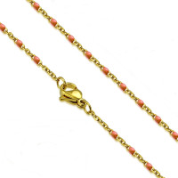Halskette Edelstahl Goldfarben Emaillierte Elemente Länge 45 cm Stärke 1,8 mm Rosa