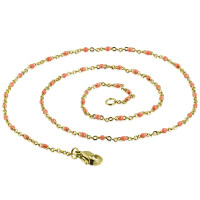 Halskette Edelstahl Goldfarben Emaillierte Elemente Länge 45 cm Stärke 1,8 mm Rosa