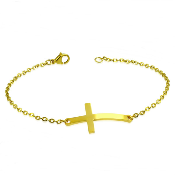 Armband Ankerarmband Edelstahl Goldfarben Kreuz Damen Länge 19,5 cm