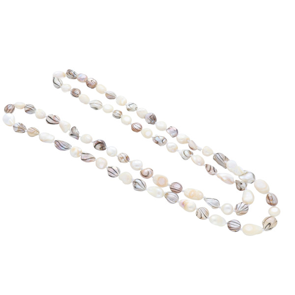 Perlenkette Süsswasserperlen Endlos Weißtöne Marmoriert Damen Länge 92 cm
