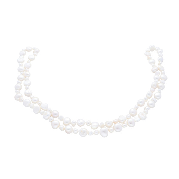 Perlenkette Süsswasserperlen Barock Endlos Weiß Damen Länge 88 cm