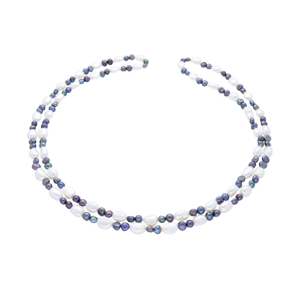 Perlenkette Süsswasserperlen Barock Blau Weiß Endlos Damen Länge 120 cm