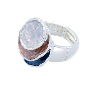 Damenring Elastisch Kleinste Ringgröße 56 Metall Rhodiniert Silberfarben Verschiedene Platten Damen