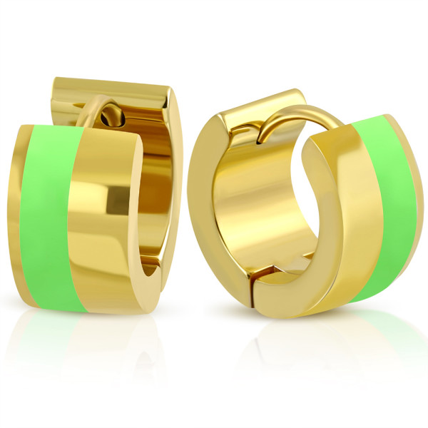 Ohrringe Klappcreolen Edelstahl Goldfarben Emaillierte farbige Einlagen Damen 8 mm Grün