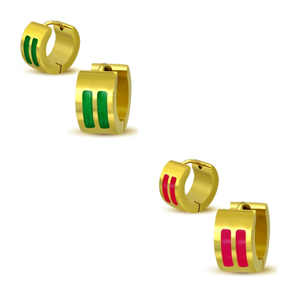 Ohrringe Klappcreolen Edelstahl Goldfarben Emaillierte farbige Einlagen Damen 8 mm