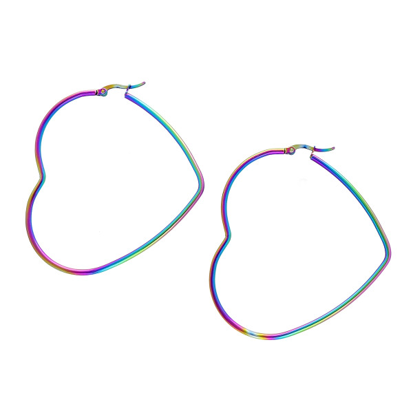 Ohrringe Creolen Edelstahl Regenbogenfarben Herz Kreolen Damen Durchmesser 6,5 cm