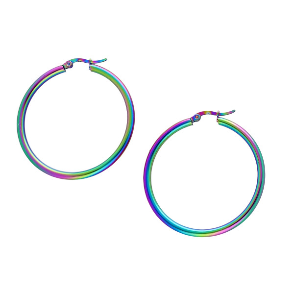 Ohrringe Creolen Edelstahl Regenbogenfarben Kreolen Damen Durchmesser 4,5 cm