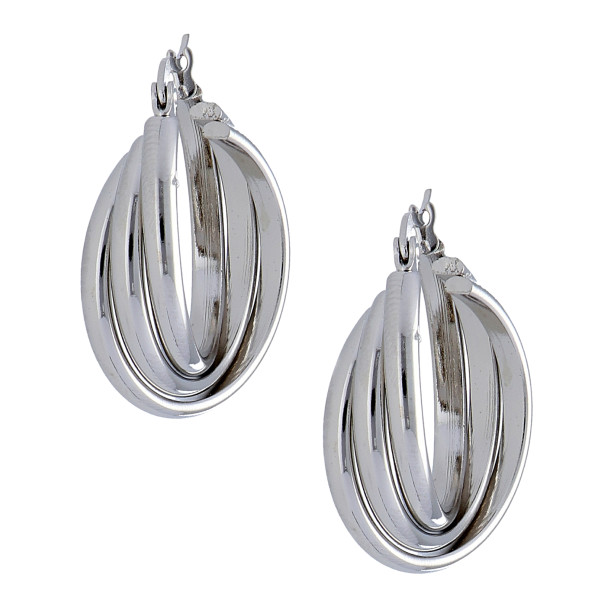 Ohrringe Edelstahl Silberfarben Poliert Dreireihig gedreht Kreolen Damen Durchmesser 1,7 cm und 2,5 cm