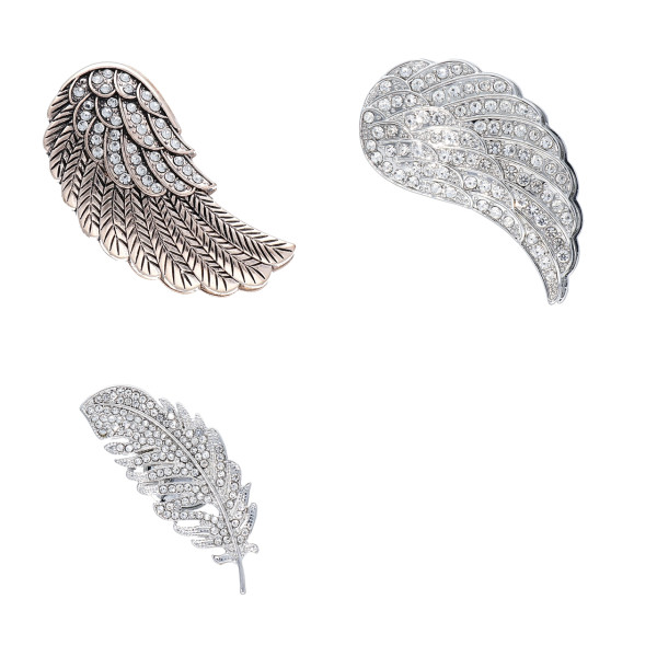 Magnetbrosche für Schal Taschen Kleidung Flügel Blatt Strass Silber- und brozefarben