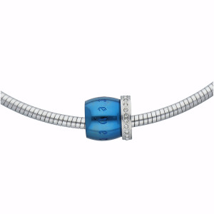 Halskette Omegareif mit Anhänger Edelstahl 45 cm Ø 4 mm Silber Tonne Strasssteine