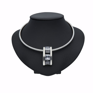 Halskette Omegareif mit Anhänger Edelstahl 45 cm Ø 4 mm Silber Rechteckig Strasssteine