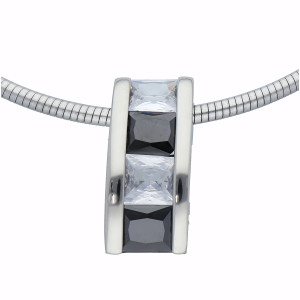 Halskette Omegareif mit Anhänger Edelstahl 45 cm Ø 4 mm Silber Rechteckig Strasssteine
