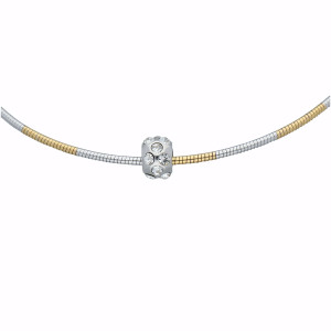 Halskette Halsreif mit Anhänger Edelstahl 45 cm Ø 2,4 mm Bicolor Kugel Strass