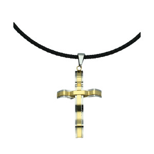 Lederkette Geflochten 50 cm - 60 cm Ø 3 mm mit Anhänger Edelstahl Kreuz Gold Silber