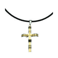 Lederkette Geflochten 50 cm - 60 cm Ø 3 mm mit Anhänger Edelstahl Kreuz Gold Silber