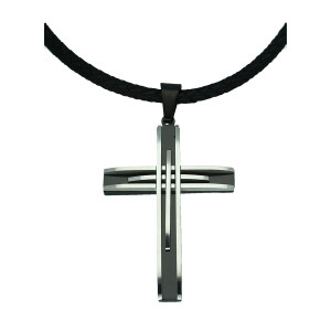 Lederkette Geflochten 50 cm - 60 cm Ø 5 mm mit Anhänger Edelstahl Kreuz Silber Schwarz
