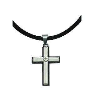 Lederkette Geflochten 50 cm - 60 cm Ø 5 mm mit Anhänger Edelstahl Kreuz Silber Schwarz