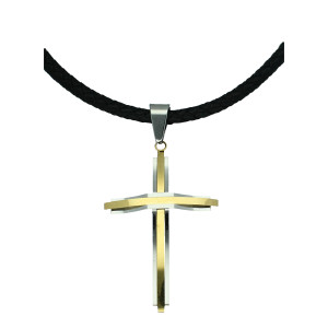 Lederkette Geflochten 50 cm - 60 cm Ø 5 mm mit Anhänger Edelstahl Kreuz Gold Silber