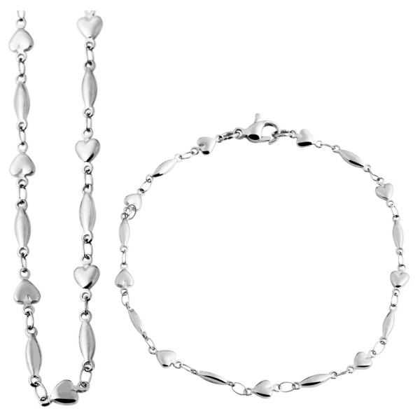 Halskette und Armband, Edelstahl, Silberfarben, Design Herzchen Damen