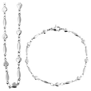 Halskette und Armband, Edelstahl, Silberfarben, Design...
