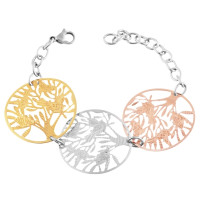 Armband, Edelstahl, Silberfarben, Design „Fantasy mit Lebensbäumen", Damen
