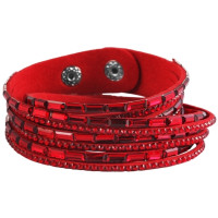 Wickelarmband mit Druckknöpfen, Rotes Lederimitat, Rote Farbsteine, Damen