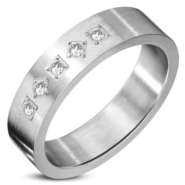 Ring, Bandring, Edelstahl, Silberfarben, Damen, Herren, Design mehrere Steine