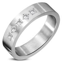 Ring, Bandring, Edelstahl, Silberfarben, Damen, Herren, Design "mehrere Steine"