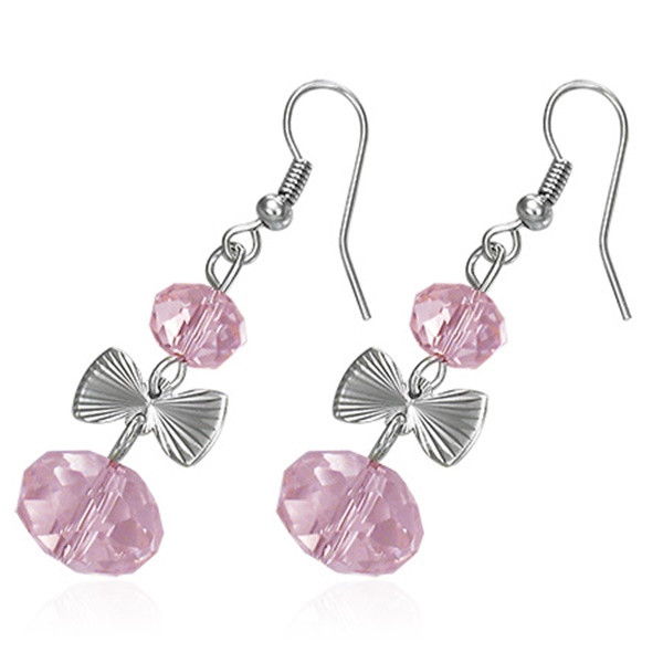 Ohrringe, Ohrhänger, Silberfarbenes Metall mit rosafarbenen Steinen, Damen