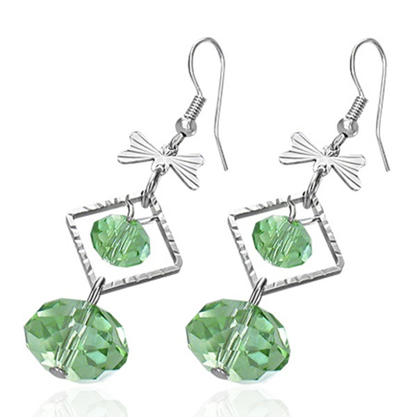 Ohrringe, Ohrhänger, Silberfarbenes Metall mit grünen Steinen, Damen
