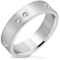 Ring, Bandring, Edelstahl, Silberfarben, Damen, Herren, Design "Mehrere Steine"